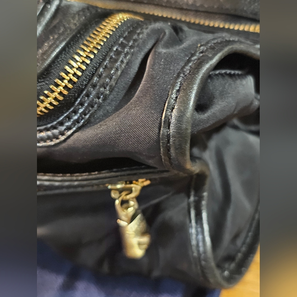 DKNY Black Nylon Leather Trim Satchel with Gold Accents - Picture 13 of 16